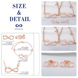 INFINIONLY Jewellery Sets, Women's Girls Necklace Pendant Bracelet Earring, 925 Silver Necklace Bracelet Earring, Cute Cat Infinity Symbol Jewellery Sets, Zirconia, Rose Gold, Zircon, Cubic Zirconia