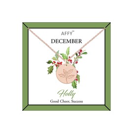 AFFY December Birth Month Holly Flower Disc Pendant Necklace In Rose Gold Plated Jewelry Womens 18" Chain