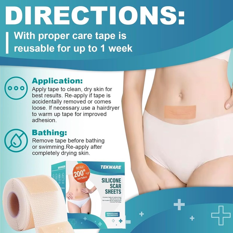 Extra Long Silicone Scar Sheets (1.6” x 200” Roll-5M), Silicone