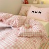 ZBOOM Pink Gingham Check Duvet Cover Twin Pink White Bowknot