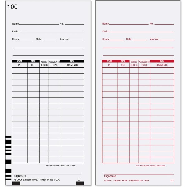 Lathem Time E7-100 Universal 2-Sided Cards for 3 1/2 x