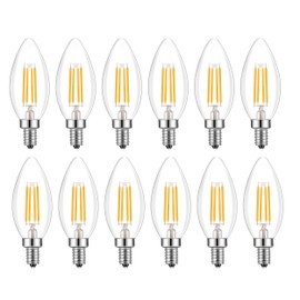Lamsky E14 LED Bulb Dimmable,110V 400LM 40W Equivalent Warm White 3000K,E14 European Base Candelabra LED Bulbs,C35 Clear Glass Torpedo Shape Bullet Top(12-Pack)