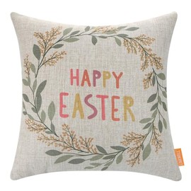 LINKWELL Happy Easter Pillow Cover 18x18, Vintage Spring Pillow Cover for Couch Sofa, Easter Throw Pillow Cover Decorative, Rustic Easter Decorations for Home Indoor Outdoor CC1995