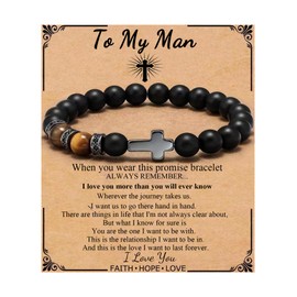 QWNHONEY Fathers Day To My Man Christian Gifts cross Bracelet for Men Birthday Graduation Anniversary Christmas Christian Religous Black Tiger Eyes Beads Inspirational Bracelet Gift for Man
