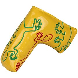 Scotty Cameron Pin-Type Magnetic Closure Putter Cover with Embroidered Gecko, Orange, Yellow, Green, Crimson, Black, White, Silver, Gold, and Pink., yellow