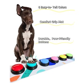 ZUMEHU Dog Talking Buttons for Communication – 6 Color Buttons Set with Non-Slip Mat, Stickers & Training Clicker – Recordable Buttons for Dogs & Pets, Beginner Pet Communication Kit