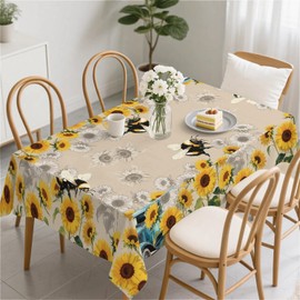 artslion Rectangle Waterproof 60x102in Wipeable Table Cover Non-PVC Fabric Bee Designs Indoor Outdoor Use
