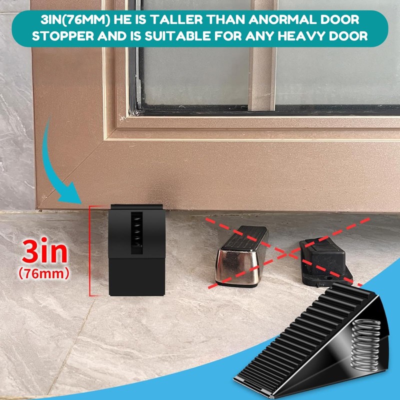 Adjustable Heavy Duty Door Stopper - 7.5cm Tall Spring-Loaded Stainless