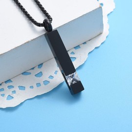 Crystal Cremation Urn Jewellery Cube Memorial Ash Necklace Pendant Keepsake Black Birthstone Series, Stainless Steel, No Gemstone