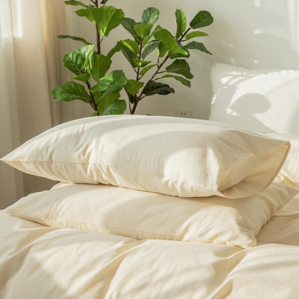 MooMee Bedding Pillowcases Pack of 2 100% Washed Cotton Linen