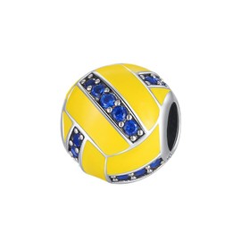 Famuan Shining Volleyball Charm 925 Sterling Silver Pendant Bracelets Christmas Valentine's Day Birthday Jewellery Gifts for Family Friends Women, Sterling Silver, Zircon gemstone.