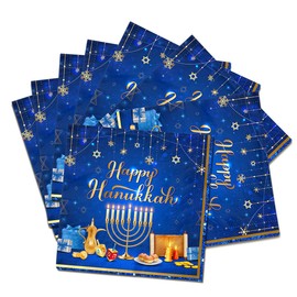Happy Hanukkah Supplies-Hanukkah Party Decorations Set 40pcs Hanukkah Napkins,Hanukkah Dinner Napkins for Jewish Chanukah Party Napkins Supplies