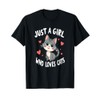 Cartoon Cat Lover Hearts Girl who Love T-Shirt