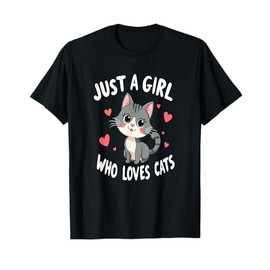 Cartoon Cat Lover Hearts Girl who Love T-Shirt