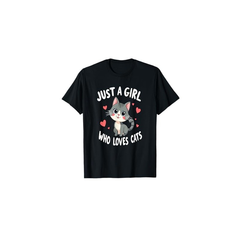 Cartoon Cat Lover Hearts Girl who Love T-Shirt