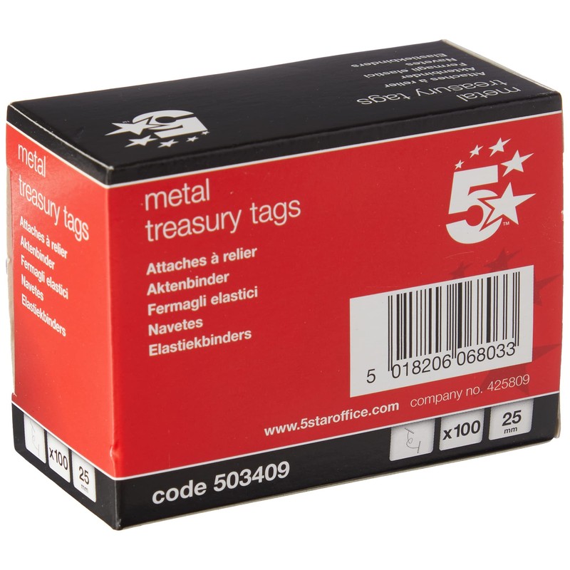 5 Star Treasury Tags Metal-ended 25mm Green [Pack of 100]