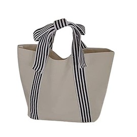 JOKnet Mailing Service, Ribbon Handle, Canvas, Women's Tote Bag, Handbag, Mini Tote, Work or School Commute, Gusset Included, white