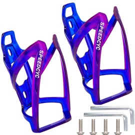 SPEEDCYC Bike Water Bottle Holder Ultra-Light Bicycle Bottle Cage with Screws Tool, Universal Cycling Cup Holder for MTB, Mountain Bikes,Purple_Pro 2 Pack