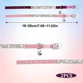 2Pcs Kitten Collar with Bell, Cute Rhinestone Pet Collar Sparkling Cat Collar Soft Puppy Collar with Bells Breakaway Adjustable Cat Collar Bling Diamante Cat Collar Cat Accessorie for Small Dog Cat