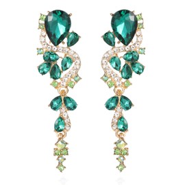 VANGETIMI Green Gold Vintage Rhinestone Statement Drop Dangle Earrings Colorful Crystal Bridal Wedding Teardrop Chandelier Earrings for Women Pageant