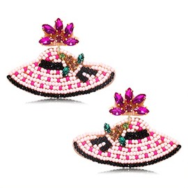 NLCAC Kentucky Derby Earrings Beaded Rhinestone Flower Derby Hat Drop Dangle Earrings Statement Southern Horse Racing Earrings Gifts for Horse Racing Fan (Hot Pink)