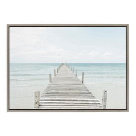 Kate and Laurel Sylvie Wooden Pier On The Beach Framed Canvas by Amy Peterson, 23x33 Gray, Coastal Calming Wall Decor for Your Living Room, Bedroom, Or Bathroom