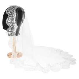 Merroyal Girls Tulle Lace Edge Mantilla First Communion Veil for Church Ceremony,White,43 Inch