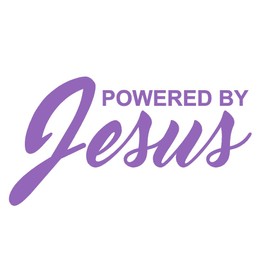 Powered by Jesus Vinyl Decal by stickerdad® - Size: 8", Color: Lavender - Windows, Walls, Bumpers, Laptop, Lockers, etc.