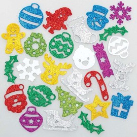 Baker Ross FC245 Christmas Glitter Foam Stickers - Pack of 100, Kids Stickers, Ideal for Children's Arts and Crafts Projects, Great for Card Making and Scrapbooking