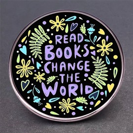 zhanghaoran Read Books Change the World Enamel Brooch Round Flower Words Enamel Pin Book Lover Collar Pin Book-themed Lapel Pin Badge Jacket Decoration Denim Backpack Cloth Gift for Friends