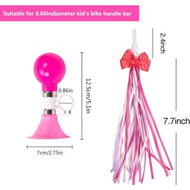Hesygo Kids Bike Horn, Children Bicycle Bell with 2 Pack Bike Handle Streamers Bike Accessories for Girls or Boys (Pink)