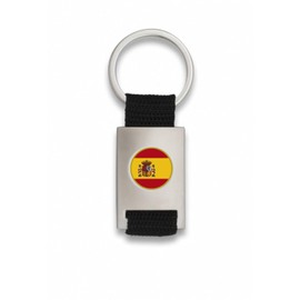 ADCSHOP Spain Flag and Crest Keyring in Teardrop Embossed on Matt Chrome Metal - Heavy Duty Black Braided Nylon Cord - Measures 8.5cm - Weighs 33g, Black/White, black/white