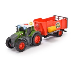 Dickie Toys - Fendt 203734001ONL Tractor with Trailer (26 cm) Toy for Children from 3 Years with Freewheel Mechanism, Light, Sound and Other Functions, Includes Hay Bale for Playing