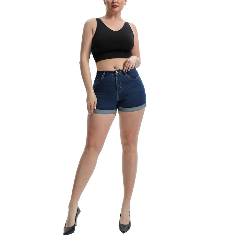 Laeyzuo Pantalones cortos elásticos de cintura alta para mujer con