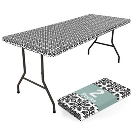 misaya 2 Pack 6 Foot Rectangle Picnic Tablecloth, Elastic Fitted Waterproof Table Cover, Windproof Washable Polyester Table Cloth for Camping, Indoor and Outdoor (Black, 30" x 72")