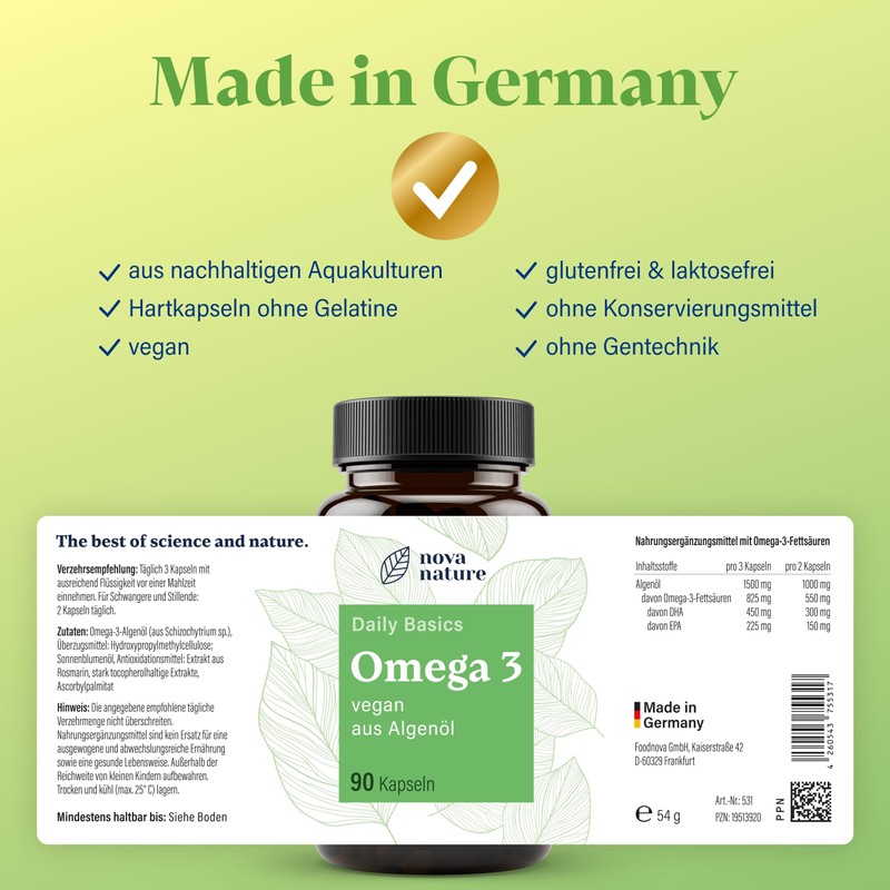 NovaNature Omega-3 Vegan Algae Oil 90 Capsules