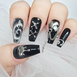 Unknown Black Handmade Nail Tips - Long Coffin / 언노운 블랙 수제네일팁 - 롱 코핀