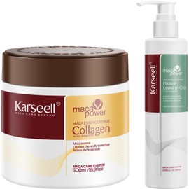 Karseell Kit Capilar con Mascarilla de Colágeno 500 ml y Crema Leave In para Cabello Seco y Dañado