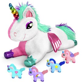 MindSprout Unicorn Mommy Stuffed with 4 Babies Inside her Tummy, for Girls 3 4 5 6 7 8 Years Old, Best Birthday Gifts, Animals Toy