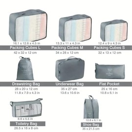 Yuexitech Travel Packing Cubes, Suitcase Organiser Bags & Organiser Set – 8-Piece Compression Luggage Organiser for Stress-Tour Travel, Dark Gray