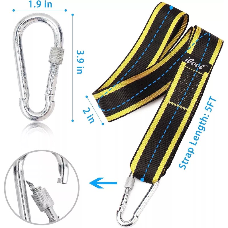 iCool Tree Swing or Hammock Hanging Straps Kit, 5ft, Holds