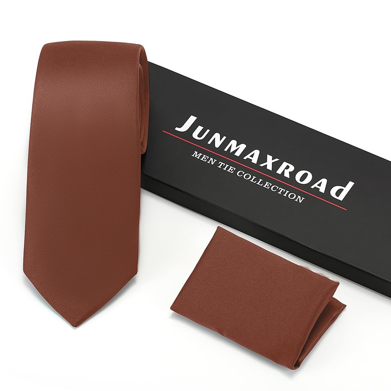 Junmaxroad Mens Tie Set Solid Color 3.15" (8CM) Rust Formal