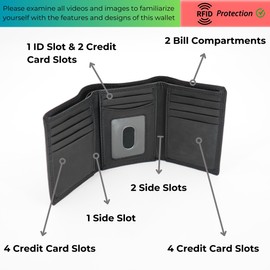 AG Wallets RFID Blocking Wallet for Men - Trifold Minimalist Slim Wallet with 10 Credit Card Slots & 3 Side Slots - 100% Genuine Leather Travel Wallet - Secure Compact Wallet - Black