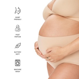 Motherhood Maternity Women's Seamless Postpartum Shaper Panty, Belly Support Underwear, 2-Pack, Core Black/Essential Nude, Large