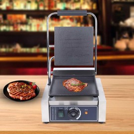 Commercial Panini Grill, 110V 1800W Electric Sandwich Panini Maker, Flat Stainless Steel Sandwich Press Grill, with Temperature Control 122-572℉, for Hamburger Steak Bacon