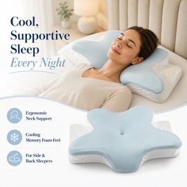 Cooling Memory Foam Pillow for Sleep – Butterfly Neck Support Design for Bedroom, Travel & Office Naps