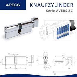 APECS AVERS ZC-80(40/40C)-C Door Lock Cylinder Lock with 5 Keys 80 (40/40C) Chrome