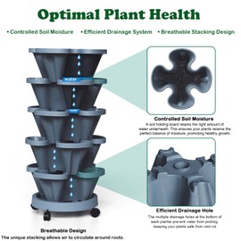Lykvrii 7 Tiered Strawberry Planters 3 Pack, Vertical Stackable Planter, Herb Stacking Tower Garden, Flower and Vegetable Planters with Support Pole Indoor and Outdoor with Removable Wheels Dark Grey