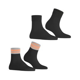 ESPRIT Women's Retro Glitter Short Stockings Breathable Organic Sustainable Cotton Patterned 2 Pairs, Black (Black 3000)