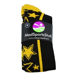 Crazy Socks with Stars Over the Calf Socks (Black/Gold, Small)